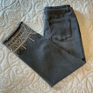 NEW John Mark Wild Side Dark Grey Cropped Sequined Jeans Women size 12 NWOT